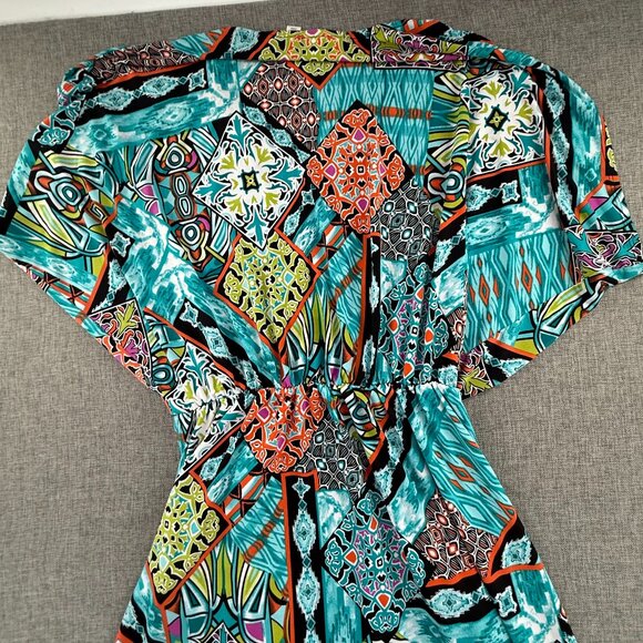 Attitudes By Renee Dress Belted Multicolor V-Neckline medium Dolman Sleeves - Picture 11 of 13